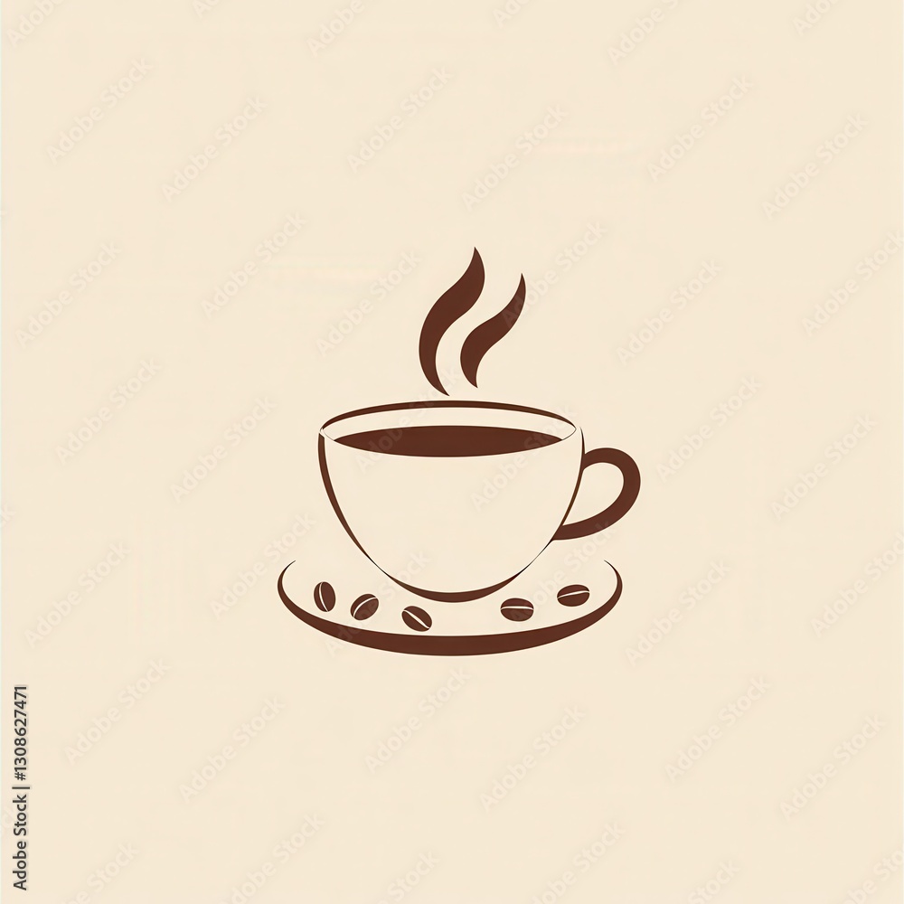 Elegant minimalist coffee cup logo with steam and coffee beans in warm tones Elegant minimalist coffee cup logo with steam and coffee beans in warm tones