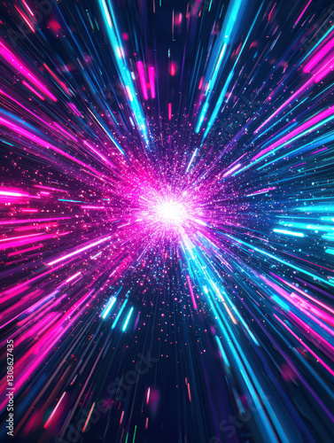 Neon Burst: A vibrant and dynamic composition of converging neon lines explodes outward from a central point, creating a sense of energy, speed, and futuristic design.