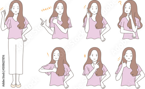 様々なポーズをとる女性のイラストセット