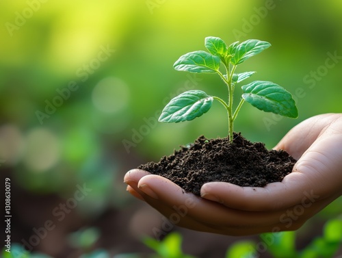 Hand mit kleiner Pflanze: Zuversicht und Wachstum in der Natur