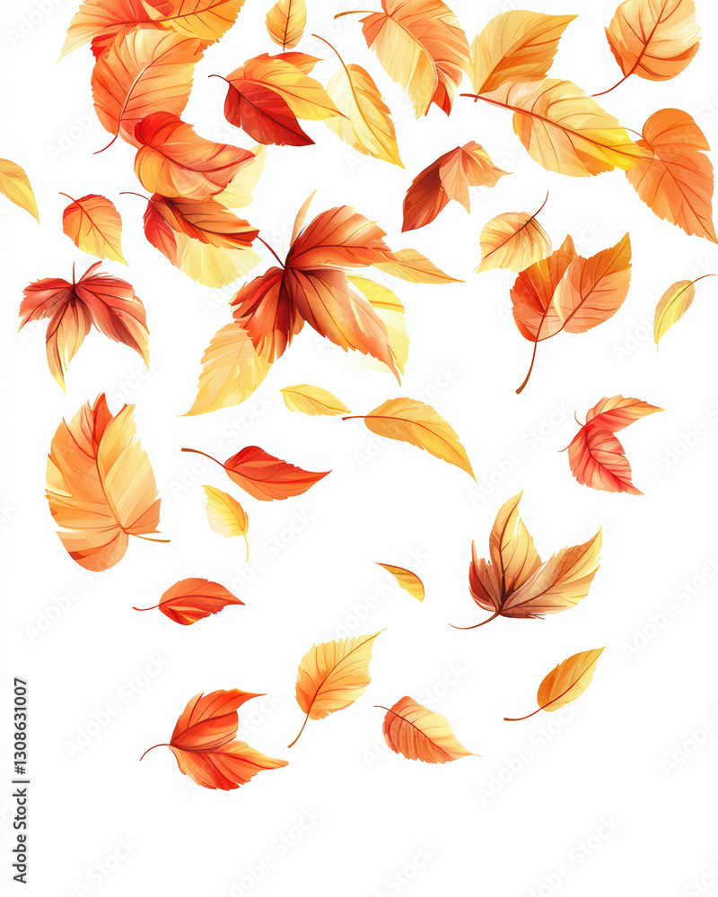 Obraz premium Golden Autumn Leaves: A vibrant collection of golden and auburn leaves gently fall, depicting the enchanting beauty of autumn with its warm hues and delicate details.