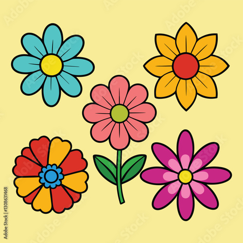 Wallpaper Mural Beautiful Colorful Floral Icon Set Collection Torontodigital.ca
