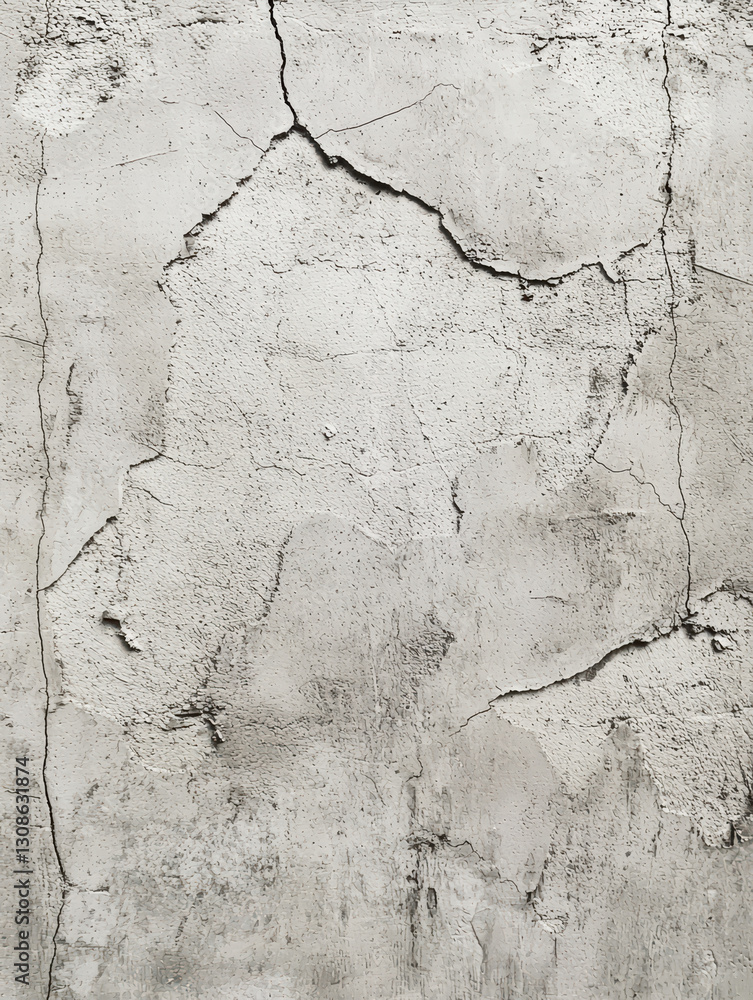Obraz premium Cracked Concrete Texture: A weathered and textured close-up of a concrete wall, showcasing a network of intricate cracks and fissures.