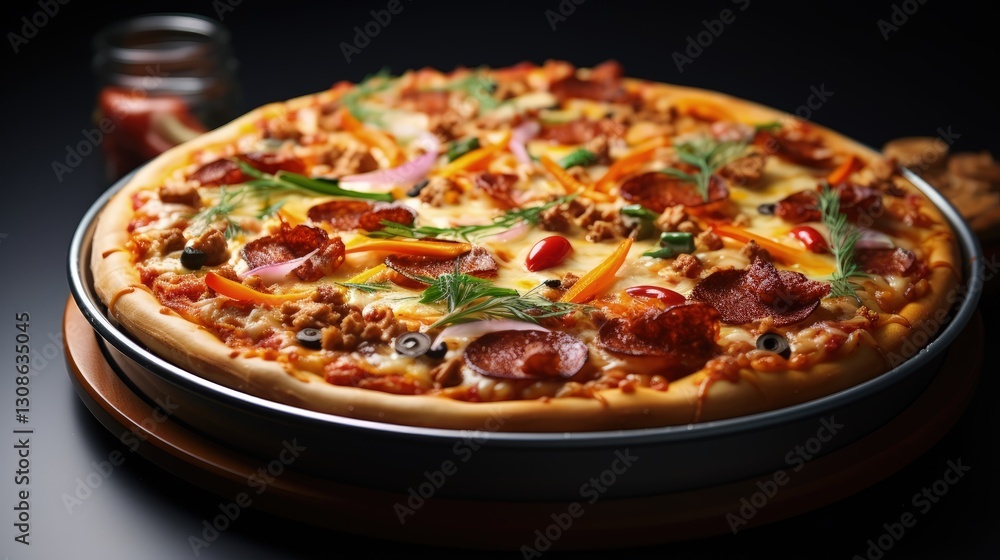 A Delicious Hot Pizza with Fresh Tomato and Melted Cheese A Delicious Hot Pizza with Fresh Tomato and Melted Cheese