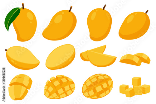 set of Mango tropical fruit  vector illustration. isolated on white background. Vector eps 10. perfect for wallpaper or design elements