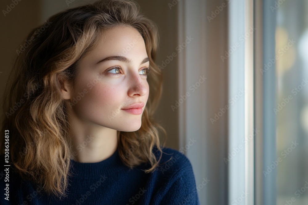 Beautiful Young Woman Contemplative Portrait Natural Light Window Beautiful Young Woman Contemplative Portrait Natural Light Window