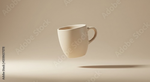 Obraz na płótnie A minimalist ceramic coffee cup floating against a pastel beige background, with soft shadows and an elegant, simple aesthetic w salonie