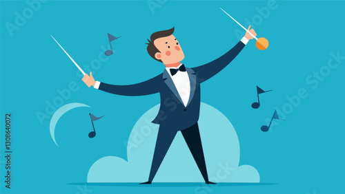The conductors baton moving in perfect synchronization with the orchestra creating a symphony of motion and sound.. Vector illustration