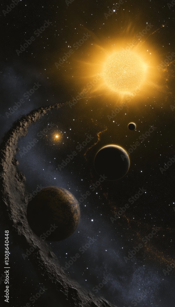 Obraz premium Stunning artistic depiction of a dual sun planetary system showcasing cosmic beauty and complexity