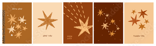 Star and constellation, postcard designs set. Starry backgrounds with twinkli...
