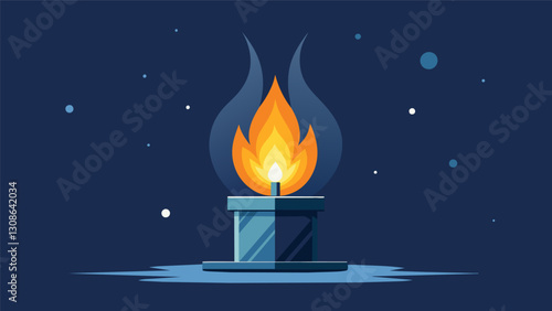 Tiny flame burning in a furnace fueled by natural gas and providing warmth on a cold winter night.. Vector illustration