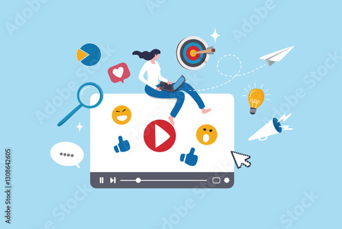 Content strategy marketing, creativity for digital advertising, online social media engagement, audience analysis or planning on storytelling influencer, woman with laptop working on social content.