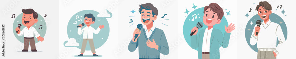 Set of Vector Character Pictures Singing Set of Vector Character Pictures Singing