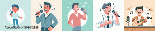 Set of Vector Character Pictures Singing