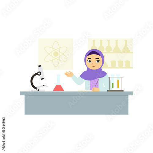 Muslim Women in Science 1 in Lab Holding Pencil