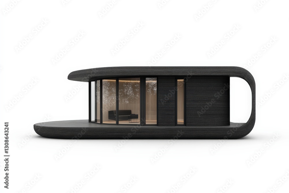 Modern Black Curved Home Studio Design Render. Modern Black Curved Home Studio Design Render.