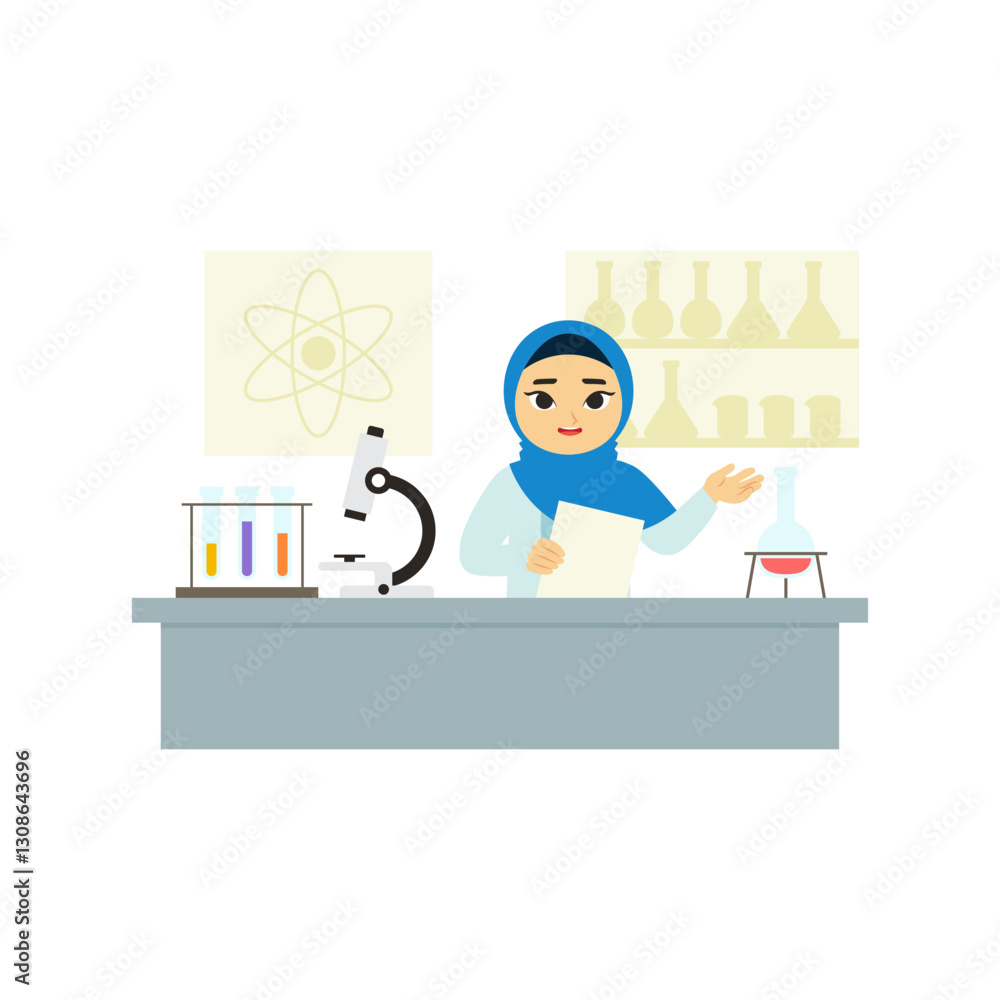 Muslim Women in Science 1 in Laboratory Holding Paper Muslim Women in Science 1 in Laboratory Holding Paper