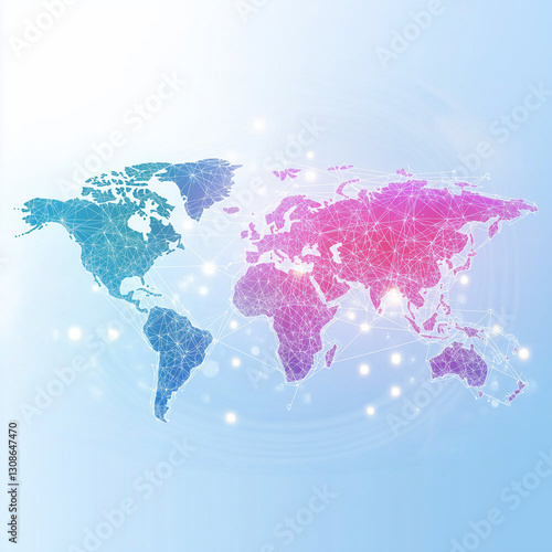 Abstract world map, concept of global network and connectivity, international data transfer and cyber technology, worldwide business, information exchange and ...