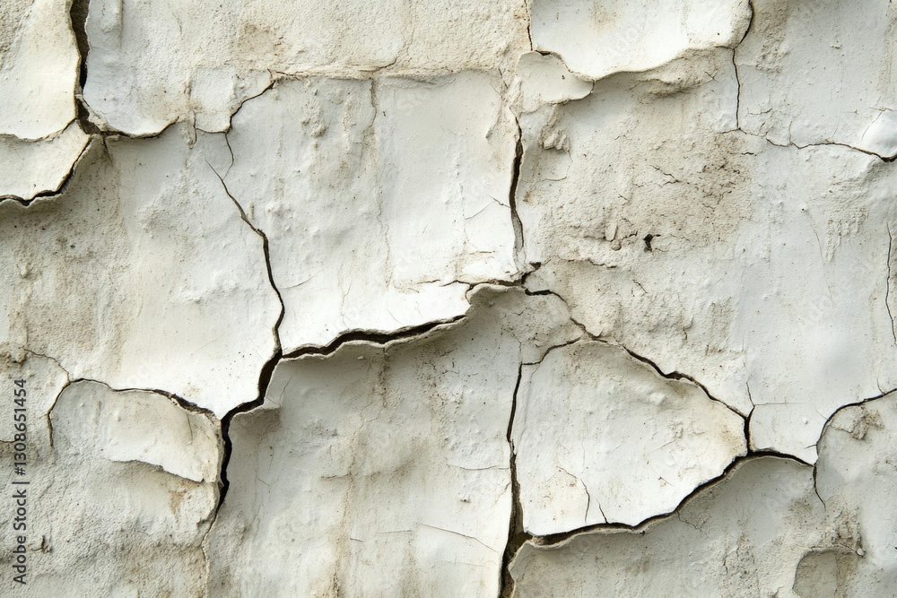Obraz premium Close-up of cracked, weathered, off-white paint on a surface, showing age and deterioration.