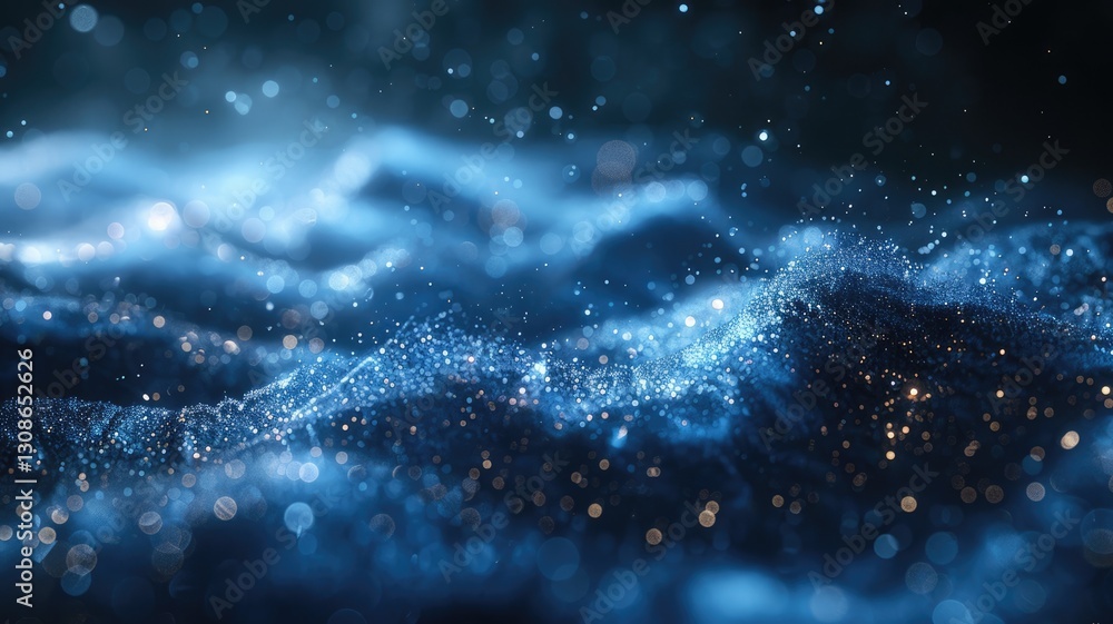 Obraz premium Abstract picture micro light sparkling particle represent data flow vivid flowing wave with high tech background, create digital effect scene perfect for energetic and fantasy wallpaper design. AIG53.