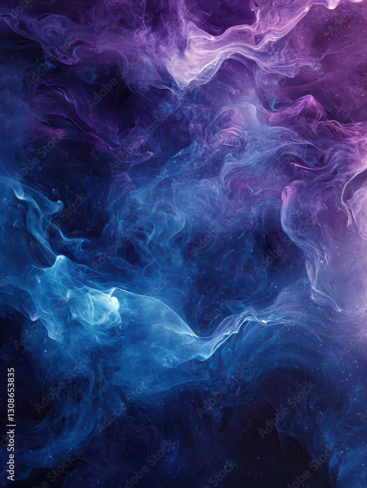 An abstract composition of swirling, ethereal clouds in vibrant shades of indigo and violet, creating a sense of cosmic depth and mystery. An abstract composition of swirling, ethereal clouds in vibrant shades of indigo and violet, creating a sense of cosmic depth and mystery.