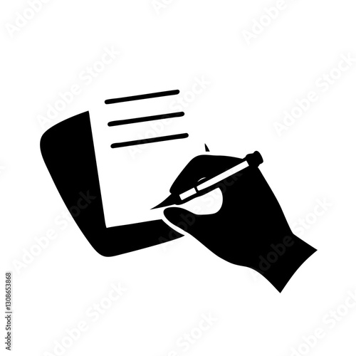 Hand signing document in black icon