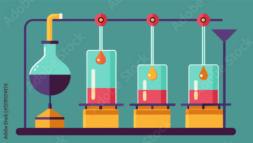 The steady dripdripdrip of liquid as it drips from the distillation columns into waiting containers.. Vector illustration