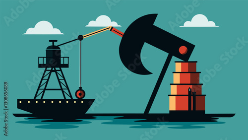 Thick black crude oil pumped through the s of the ship powering its engines and sustaining the process of fossil fuel extraction.. Vector illustration