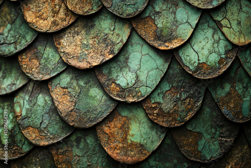 Wallpaper Mural Close-up of weathered, teal and brown, overlapping scales; possibly ancient armor or roofing. Torontodigital.ca