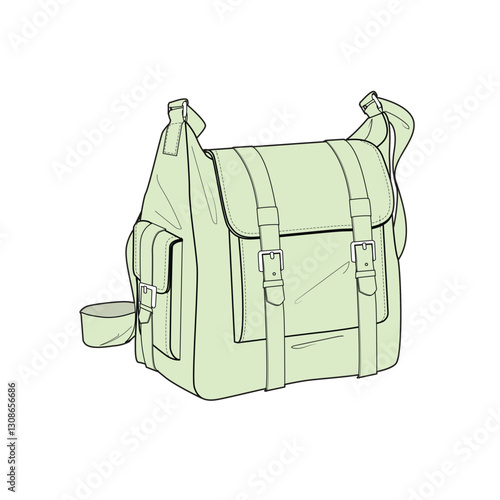 Archaeologist bag vector mockup template technical technical line drawing.