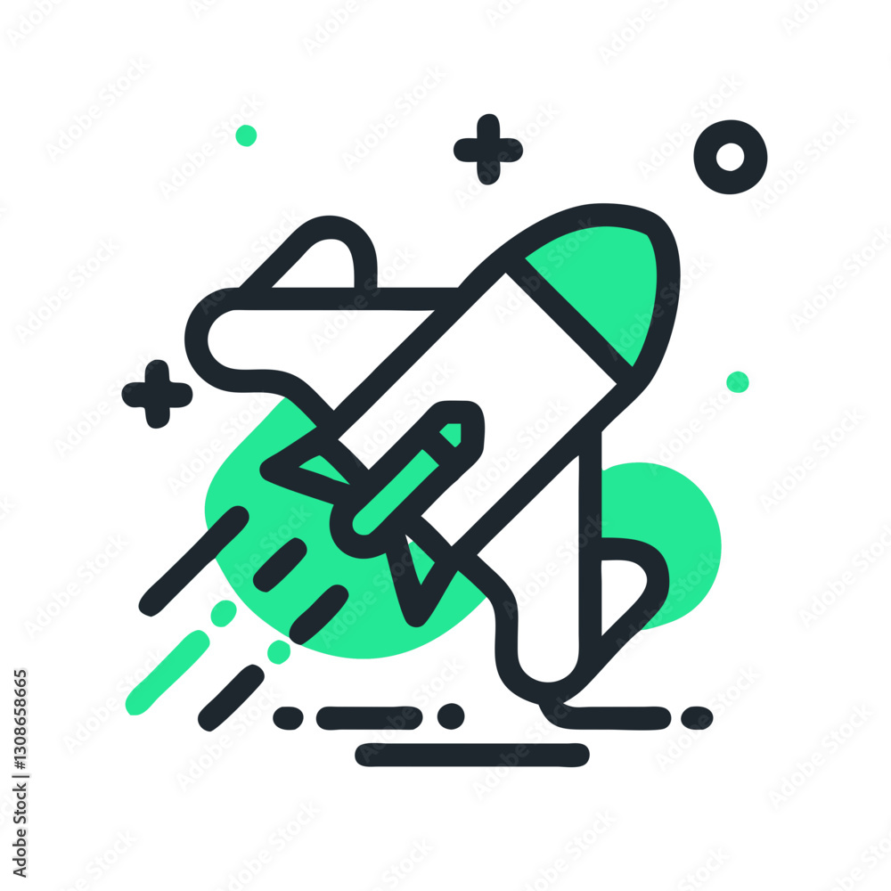 Colorful rocket launch icon with motion effect Colorful rocket launch icon with motion effect