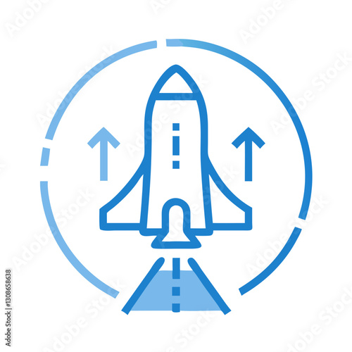 Rocket launch icon with blue circular frame