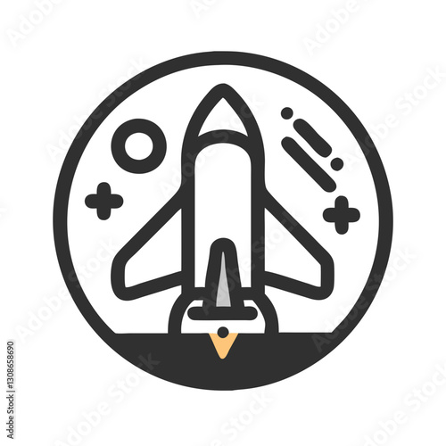 Rocket launch icon inside circular frame