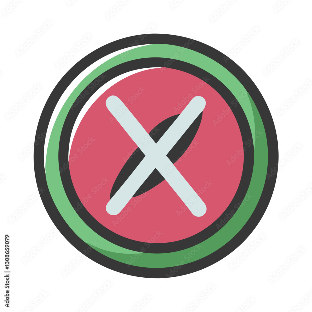 Red cancel button icon with green circular border Red cancel button icon with green circular border