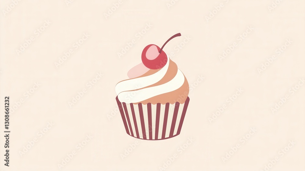 Minimalist cupcake logo featuring an elegant cherry on top designed for warm bakery branding in soft pastel colors Minimalist cupcake logo featuring an elegant cherry on top designed for warm bakery branding in soft pastel colors