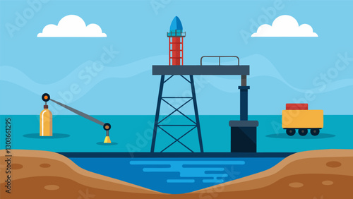 The submersible pump is the ultimate conqueror of the sea using sleek technology to tap into the hidden riches of the underwater oil well and bring. Vector illustration