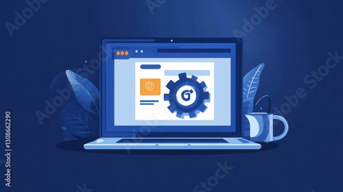 Wallpaper Mural Illustration of a laptop screen with a settings gear and update icon, symbolizing software enhancement and system stability Torontodigital.ca