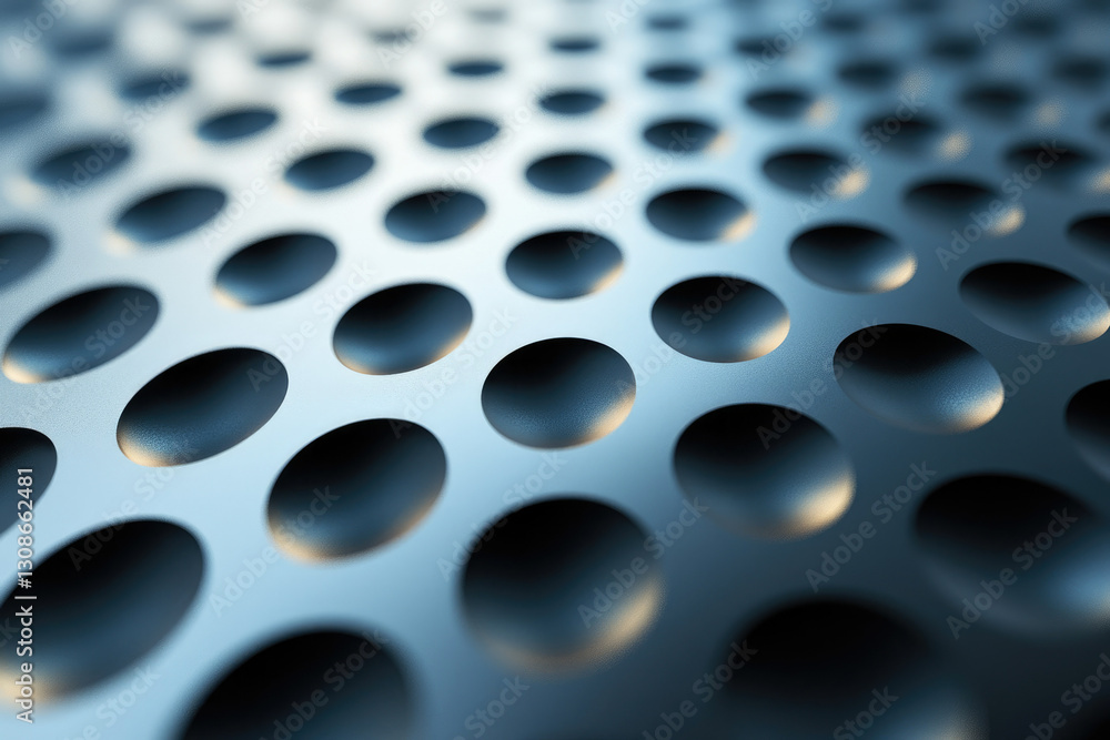 Close-up of a metallic surface with a repeating pattern of recessed circles, creating a textured background. Close-up of a metallic surface with a repeating pattern of recessed circles, creating a textured background.