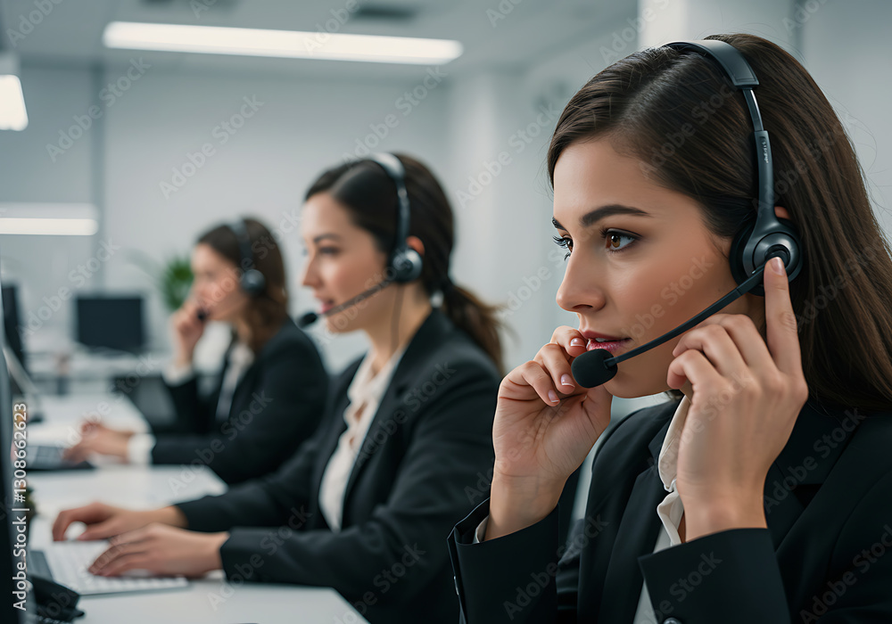 Telephone counselors in the office Young women. Telephone counselors in the office Young women.