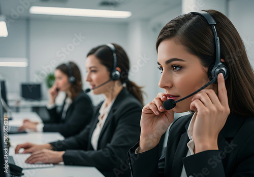 Telephone counselors in the office Young women.