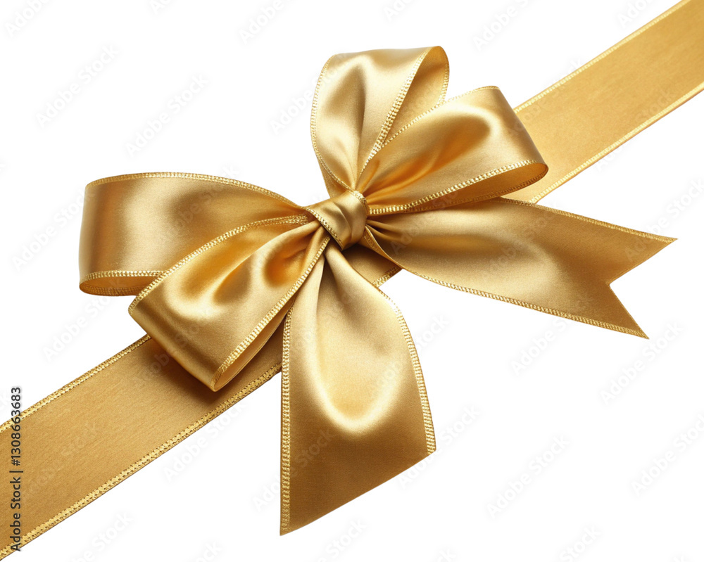 Fototapeta premium A Gold Ribbon With Bow On White Background