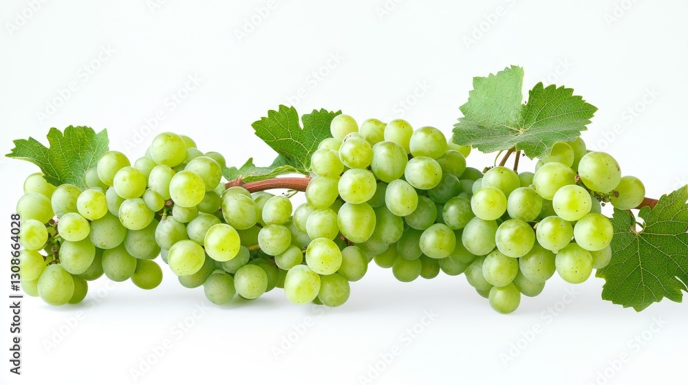 Green grapes on the vine, set against a white background. Fresh and ripe.
Green grapes on the vine, set against a white background. Fresh and ripe.