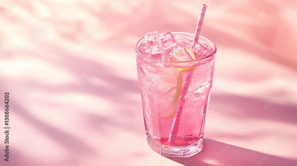 Refreshing Pink Lemonade with Lemon Slices and Striped Straw on a Pink Surface - The Ultimate Summer Drink Refreshing Pink Lemonade with Lemon Slices and Striped Straw on a Pink Surface - The Ultimate Summer Drink