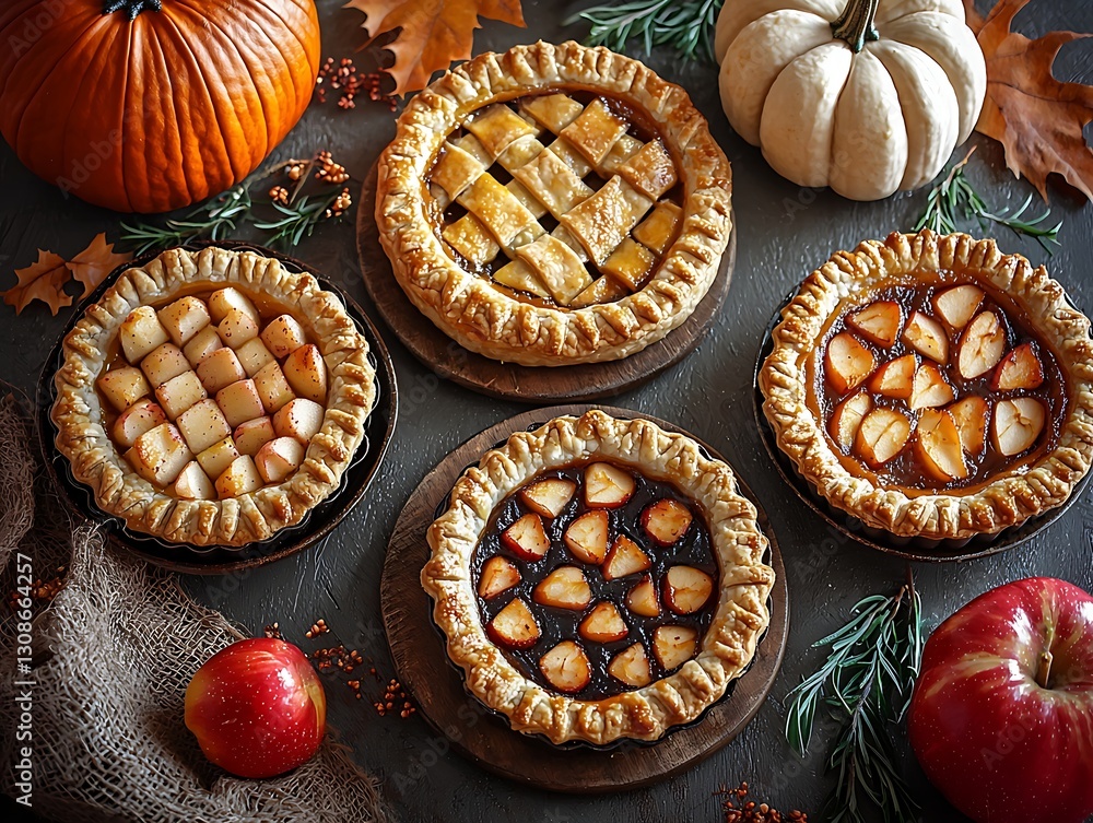 Autumn Apple Pies, Thanksgiving Table Autumn Apple Pies, Thanksgiving Table
