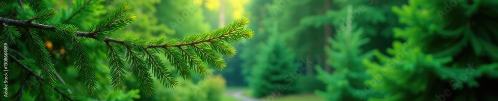 Foliage of long-leaved spruce sways gently in wind, forest, natural Foliage of long-leaved spruce sways gently in wind, forest, natural
