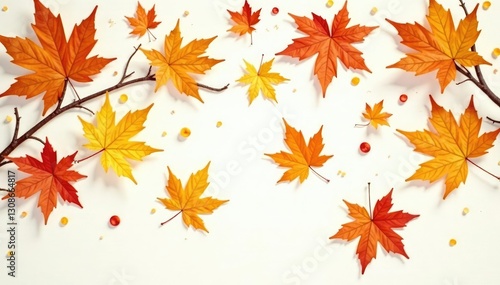 Foliage of autumn leaves isolated on white background, beige, earthy