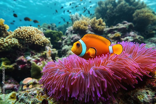 Clownfish and Sea Anemone Symbiotic Dance in Vibrant Underwater Habitat