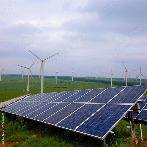 Solar photovoltaic panels and wind power generation