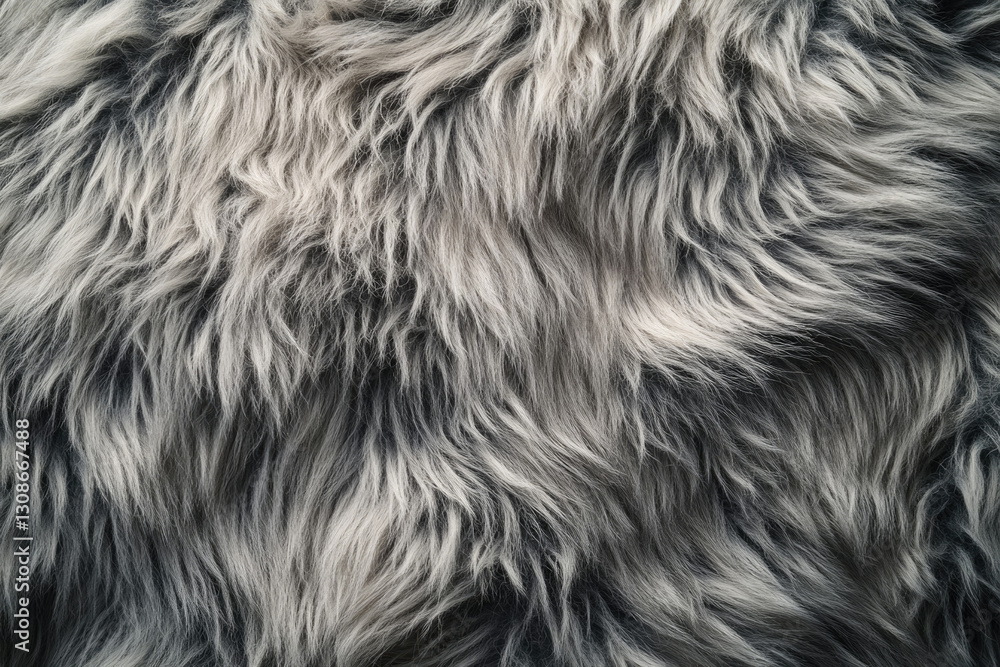 Close-up view of plush, gray and white faux fur texture. Soft, fluffy, and luxurious. Close-up view of plush, gray and white faux fur texture. Soft, fluffy, and luxurious.
