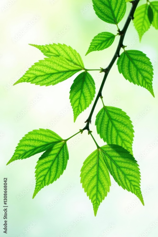 Leafy branches with delicate veins on white background, nature backgrounds, foliage textures Leafy branches with delicate veins on white background, nature backgrounds, foliage textures